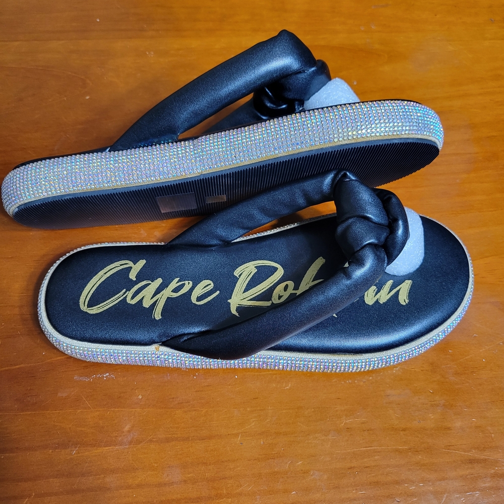 Cape Robbin Black Braided Toe-Post Sandals with Iridescent Trim - Picture 6 of 9